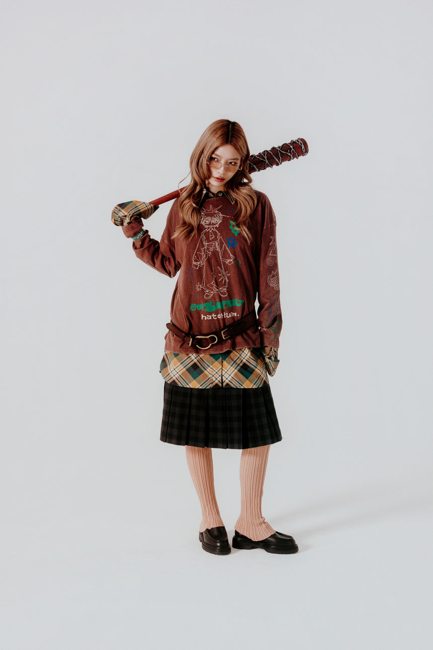 "March" long T-shirt ブラウン