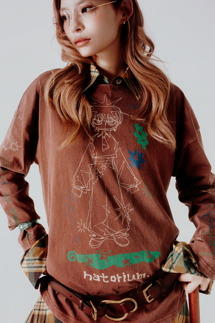 "March" long T-shirt ブラウン